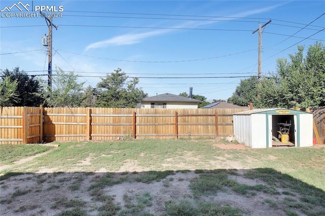 view of yard featuring a storage unit