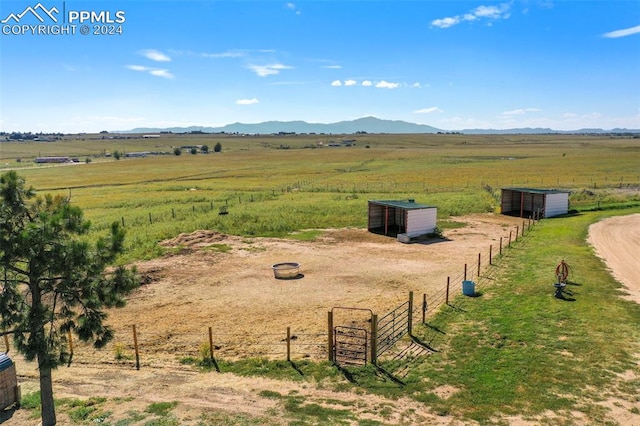 view of yard featuring a mountain view and a rural view