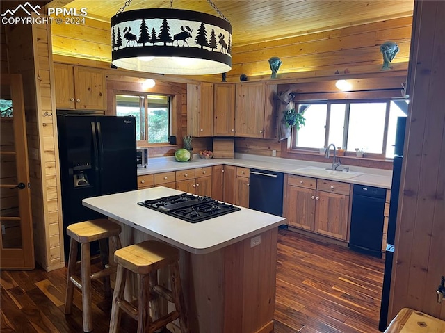 kitchen featuring hanging light fixtures, dark hardwood / wood-style flooring, and a wealth of natural light