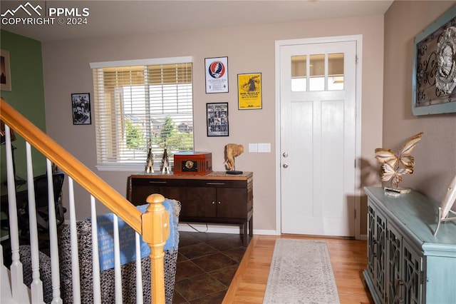 foyer with dark wood-type flooring