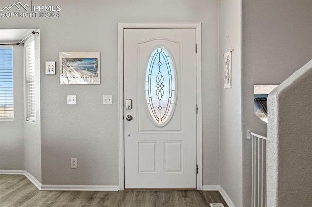 entryway with wood-type flooring