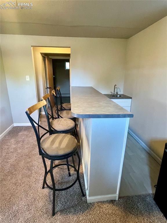 bar featuring carpet flooring and sink