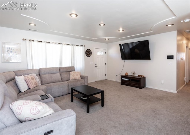 living room with light carpet