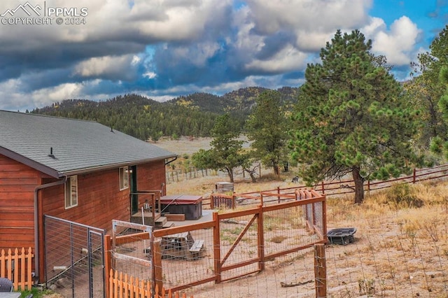 view of yard featuring a mountain view and a rural view