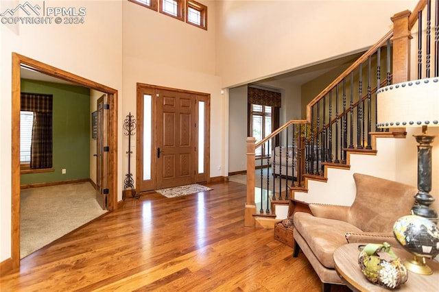 entrance foyer featuring hardwood / wood-style floors and a high ceiling