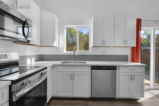 kitchen with white cabinets, stainless steel appliances, and a healthy amount of sunlight