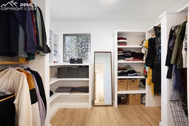 spacious closet featuring light hardwood / wood-style flooring