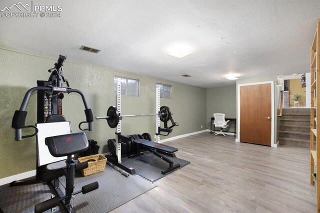 exercise area featuring light hardwood / wood-style floors