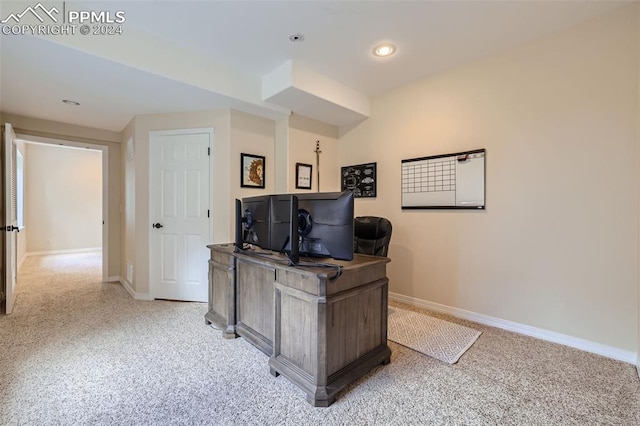 home office with light carpet