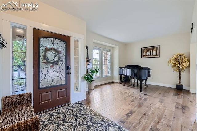 foyer entrance with hardwood / wood-style flooring