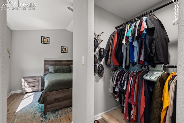 spacious closet featuring lofted ceiling and hardwood / wood-style flooring