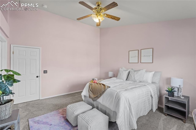 bedroom featuring carpet flooring and ceiling fan