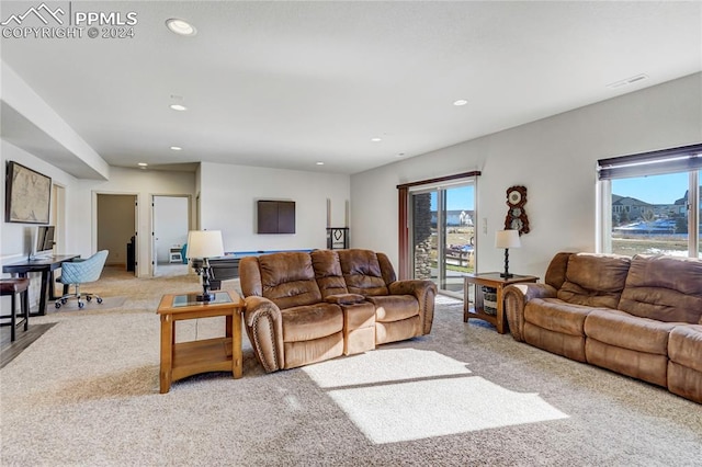 living room with light colored carpet