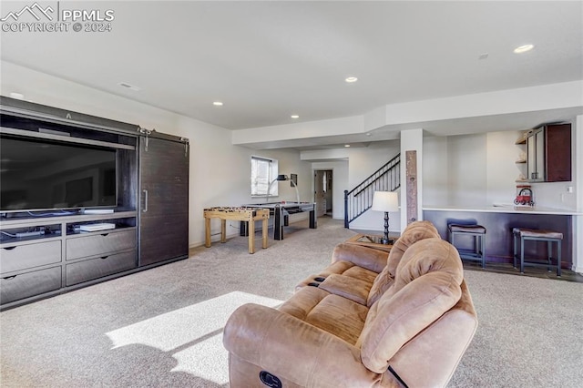 living room with light carpet