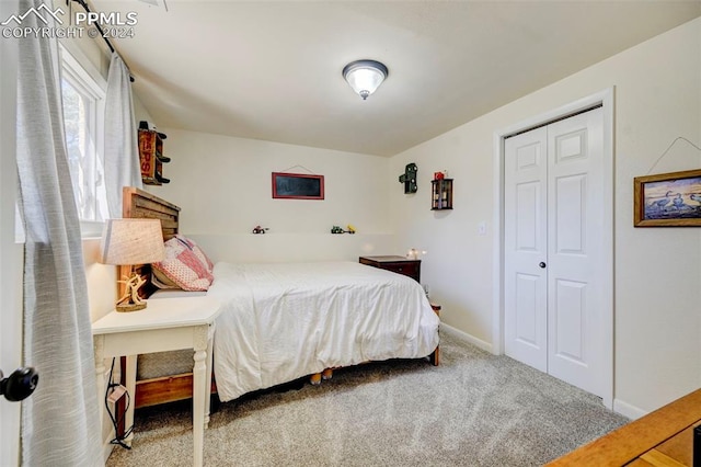 carpeted bedroom with a closet