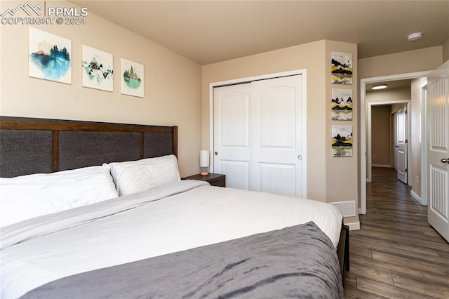 bedroom with a closet and dark wood-type flooring