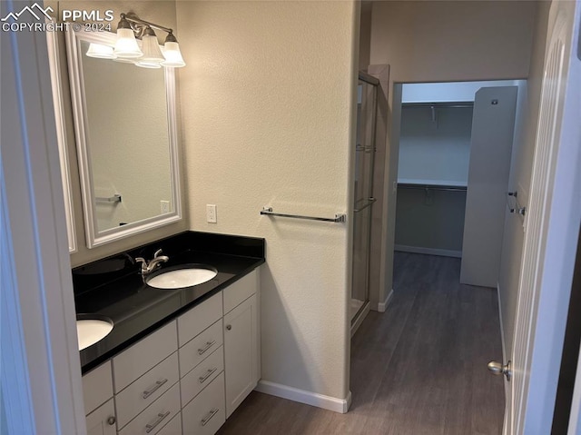 bathroom with vanity and hardwood / wood-style floors