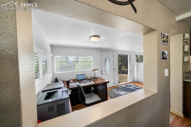 interior space with dark wood-type flooring