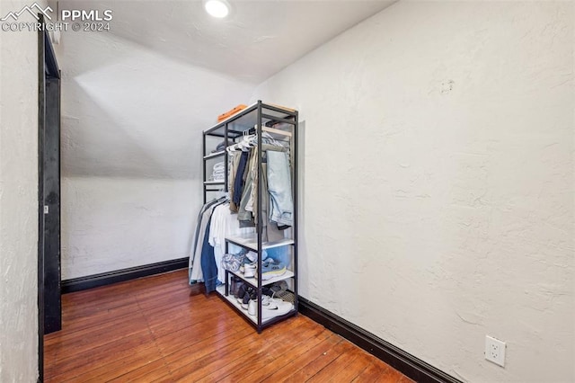 interior space with dark hardwood / wood-style floors