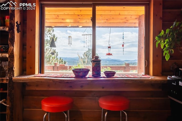 bar featuring a mountain view