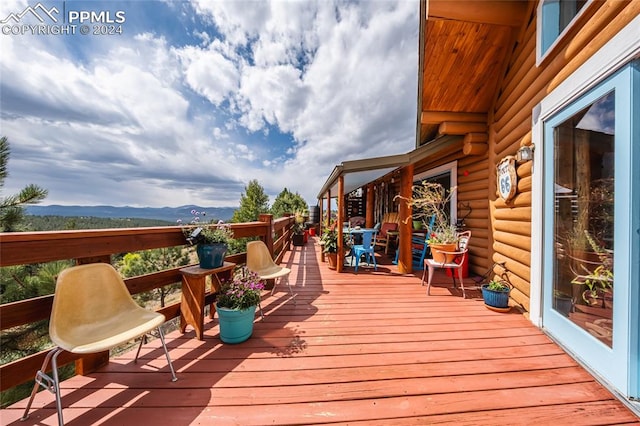 deck with a mountain view