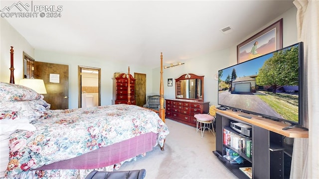 carpeted bedroom with ensuite bathroom