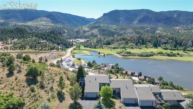 aerial view with a water and mountain view