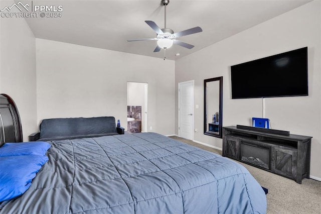 bedroom featuring ceiling fan and carpet floors