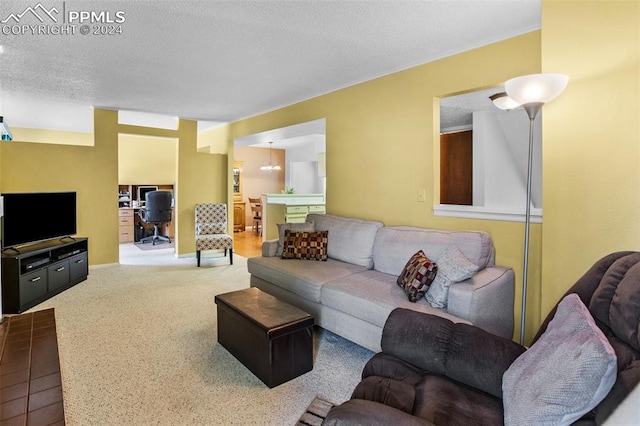 living room featuring a textured ceiling