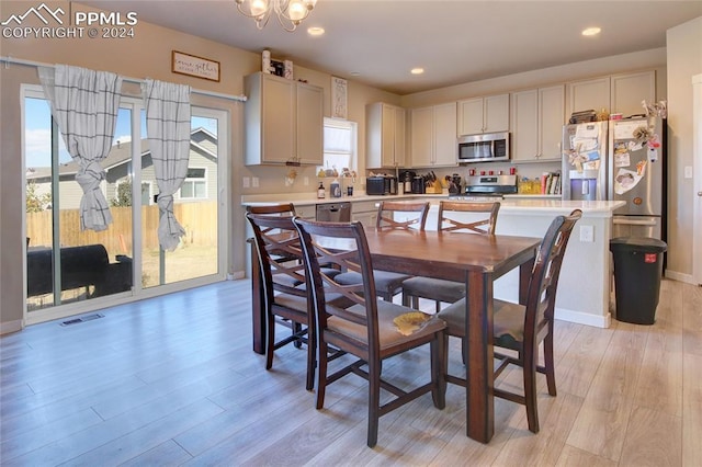 dining room with light hardwood / wood-style floors