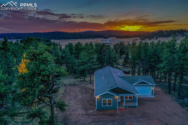 view of aerial view at dusk