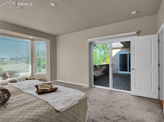 bedroom featuring carpet flooring and access to exterior