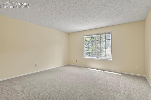 unfurnished room featuring carpet and a textured ceiling