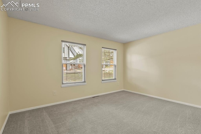 carpeted spare room featuring a textured ceiling