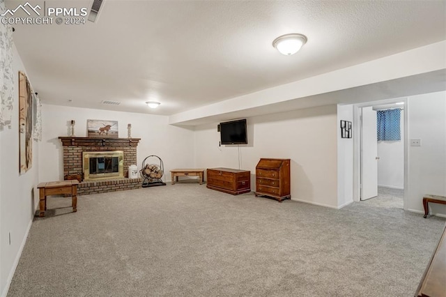 interior space featuring a fireplace and carpet flooring