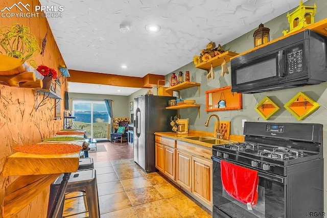 kitchen with sink and black appliances