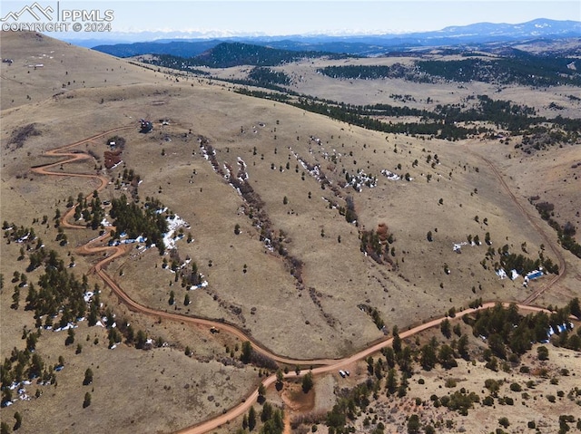 drone / aerial view featuring a mountain view