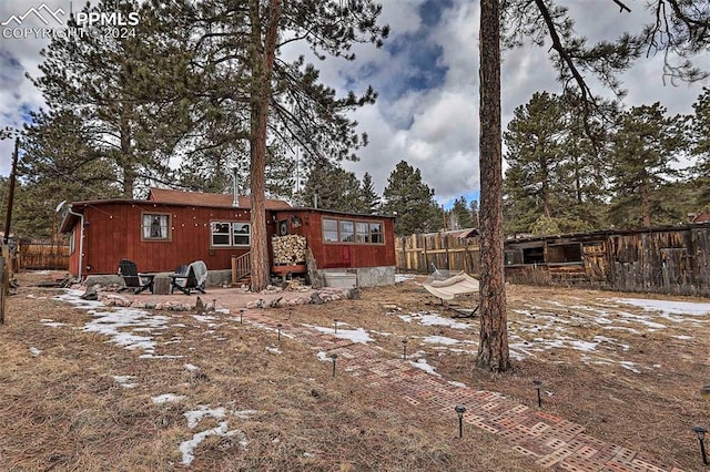 view of snow covered property