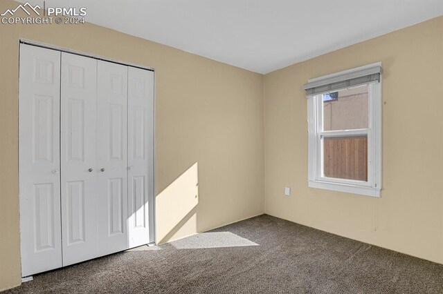 unfurnished bedroom featuring a closet and carpet floors