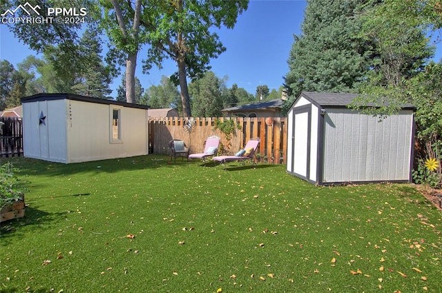 view of yard featuring a shed