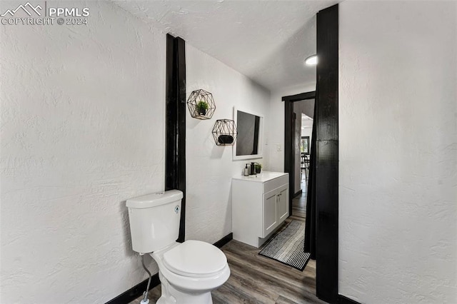 bathroom featuring vanity, toilet, and hardwood / wood-style flooring