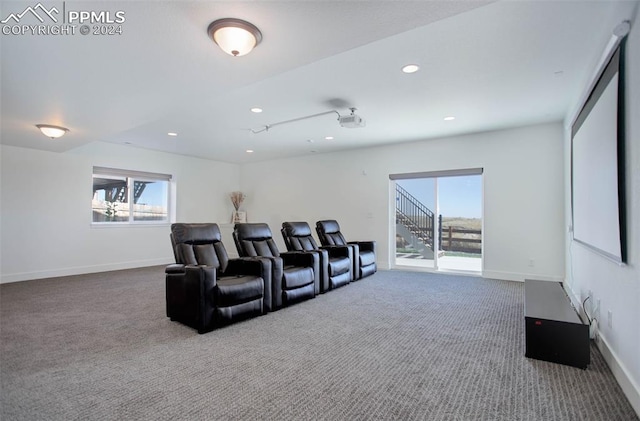 view of carpeted home theater room