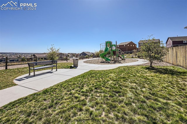 view of playground featuring a yard