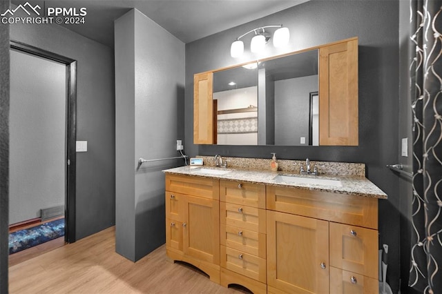 bathroom featuring hardwood / wood-style floors and vanity