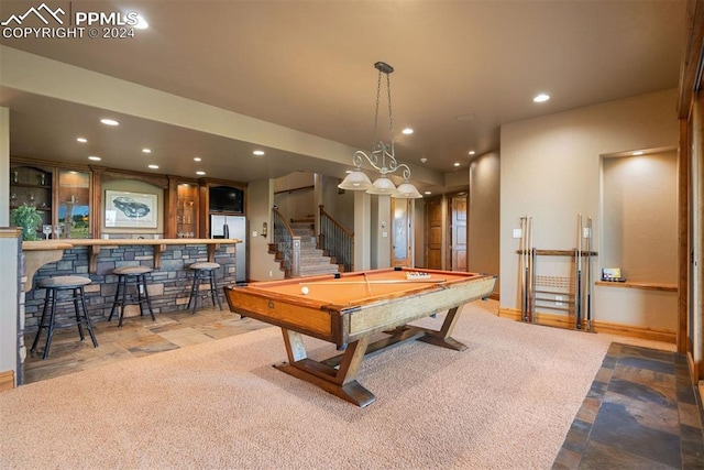 19155 Lochmere Ct, Monument, CO 80132 - game room with billiards table, recessed lighting, and bar