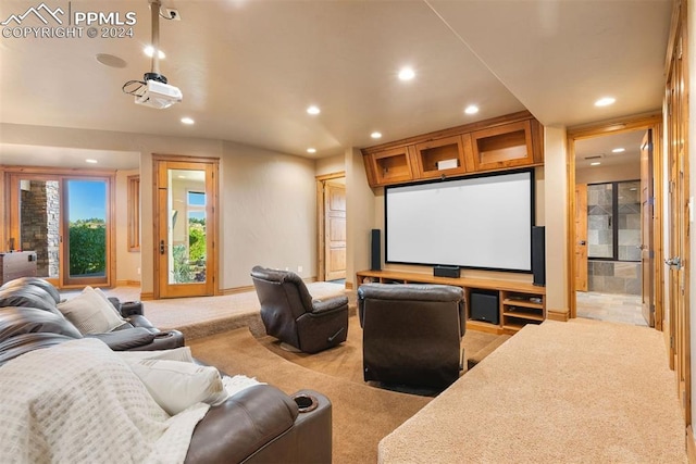 view of carpeted home theater room