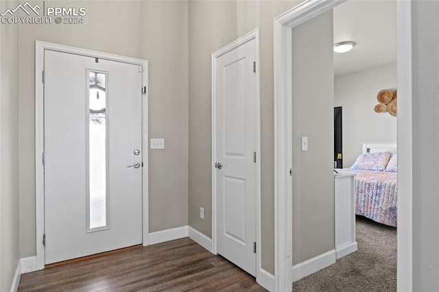 entryway with dark wood-type flooring