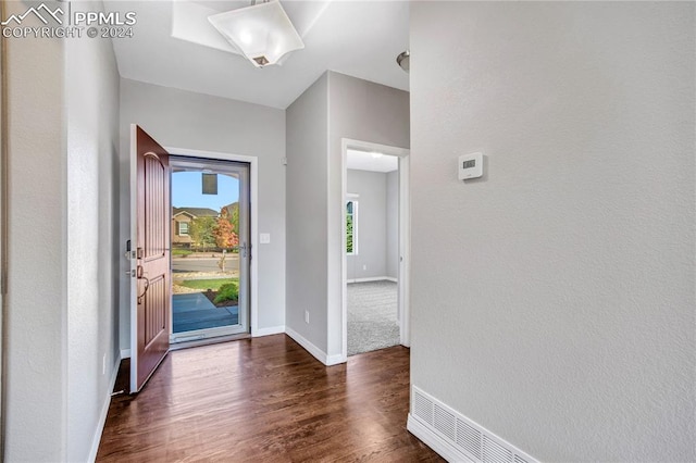 foyer entrance with dark hardwood / wood-style floors