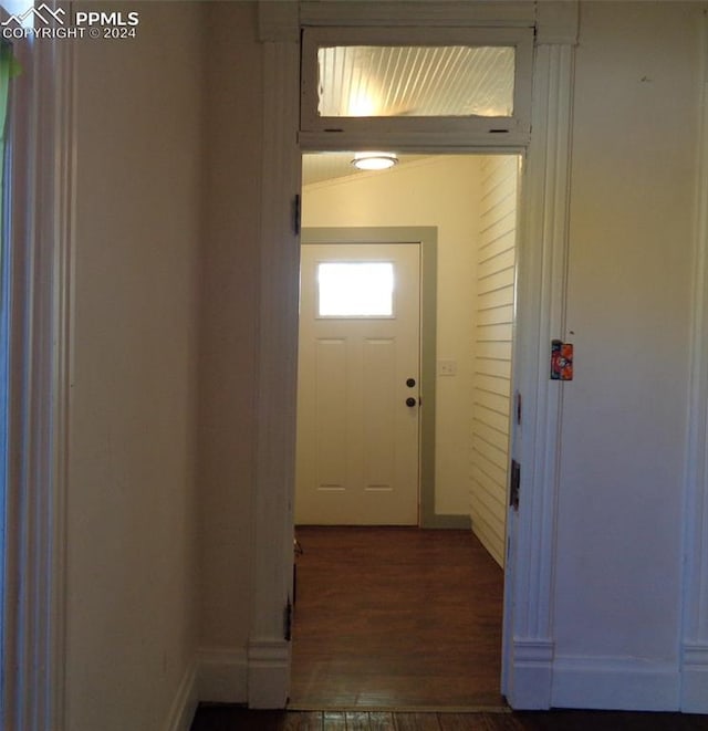 doorway to outside with dark wood-type flooring