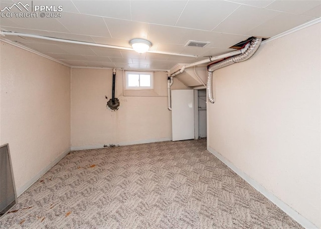 basement with light colored carpet